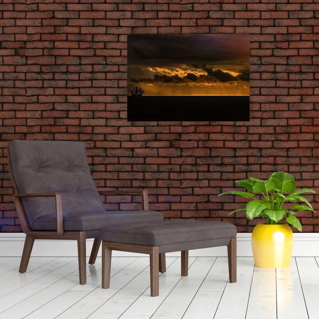Obraz żaglówki o zachodzie słońca (70x50 cm)
