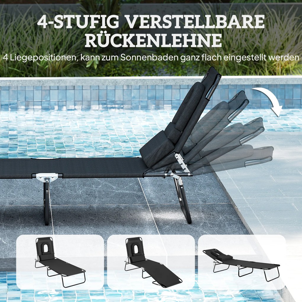 Outsunny Leżak z otworem na twarz i poduszką, składany, wodoodporny pokrowiec, metalowa rama, czarny | Aosom PL