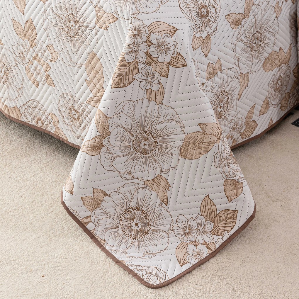 Narzuta na łóżko PETALIS kremowy / brązowy Rozmiar: 220 x 240 cm