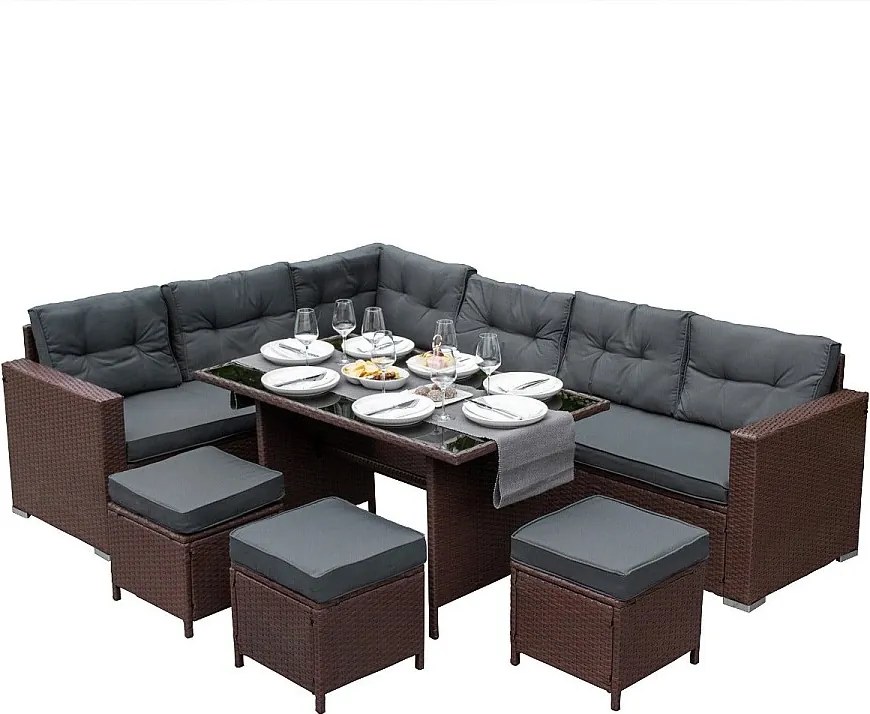 Zestaw narożny rattanowy - brązowy