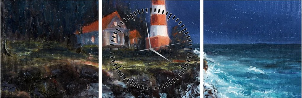Obraz - Latarnia morska na brzegu oceanu, akwarela (z zegarem) (90x30 cm)