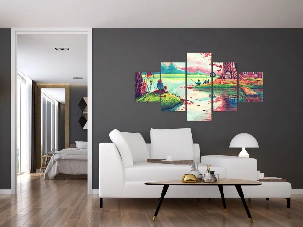 Obraz - Akwarela, Bay in a mountain village (125x70 cm)