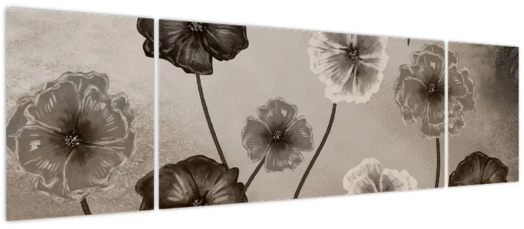 Obraz - Rysowane kwiaty (170x50 cm)