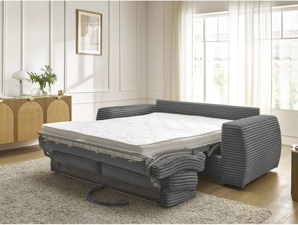 Ciemnoszara sztruksowa rozkładana sofa do spania 240 cm Hugo – Bobochic Paris