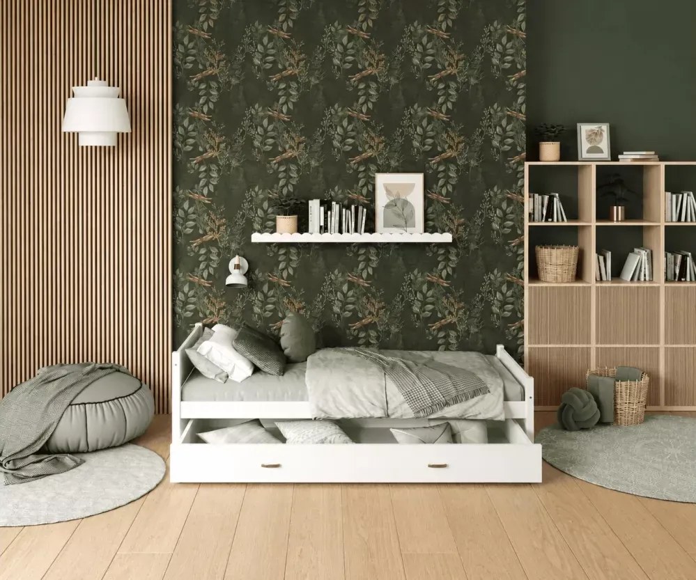 Łóżko dziecięce Modig 90x200 z szufladą białe/szare stelaż Flex