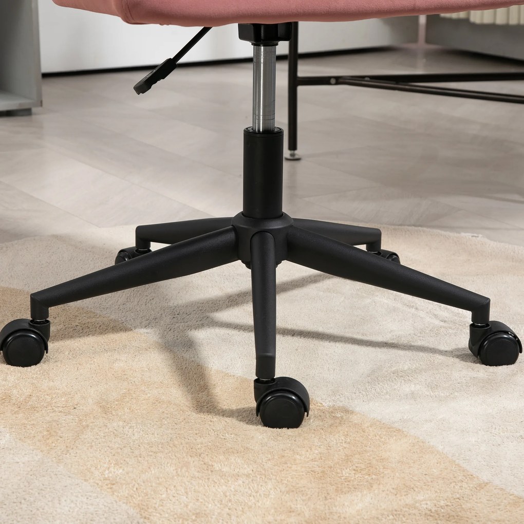 Vinsetto Fotel Biurowy Ergonomiczny Regulowany Obrotowy Welurowy do 120kg Różowy | Aosom PL