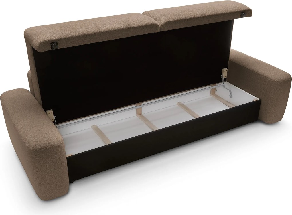 Masseno Sofa VEO z funkcją spania i pojemnikiem na pościel, Rozkładana sofa - Brązowy, RAVEN 45