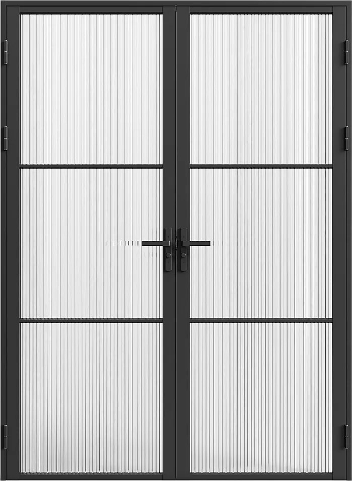 Blok drzwiowy odwracalny dwuskrzydłowy z aluminium i szkła teksturowanego – 2 x W204 x S93 cm – Czarny – MASERU