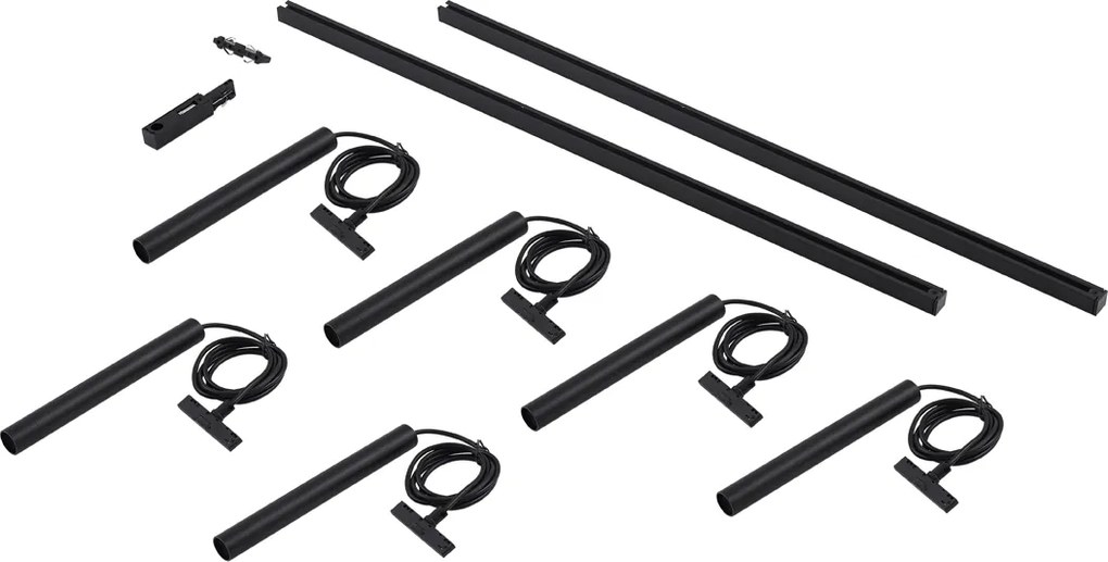 Nowoczesny system oświetlenia szynowego z 6 czarnymi lampami wiszącymi 1-fazowymi - Slimline Keno