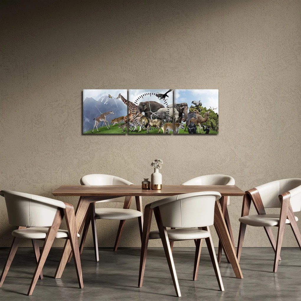 Obraz - Zwierzątka na wyspie (z zegarem) (90x30 cm)