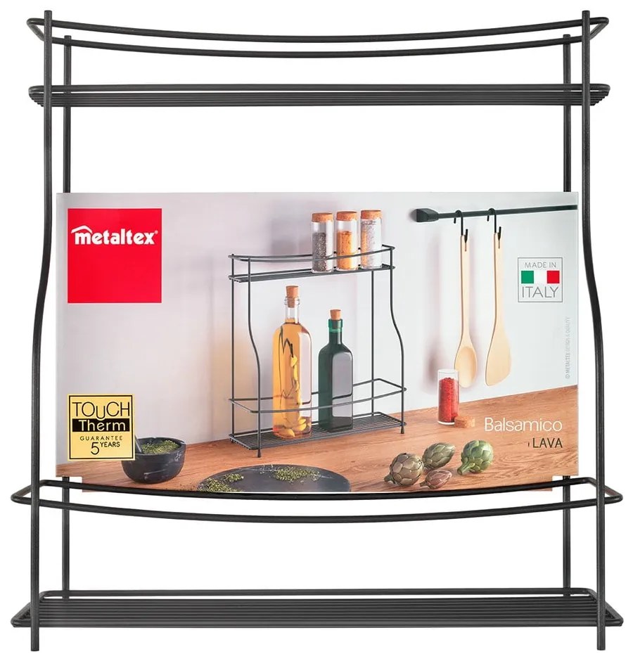 Czarna dwupoziomowa dodatkowa półka do kuchni Metaltex Balsamico Lava