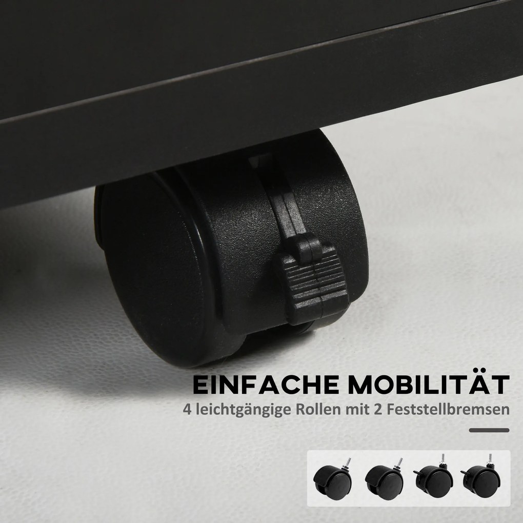 HOMCOM Kontener na kółkach z szufladami, 1 półka, 1 szuflada, 40 cm x 35 cm x 60 cm, Czarny