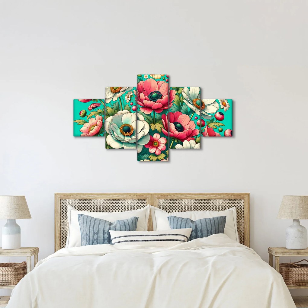 Obraz - Kwiaty na niebieskim tle (125x70 cm)
