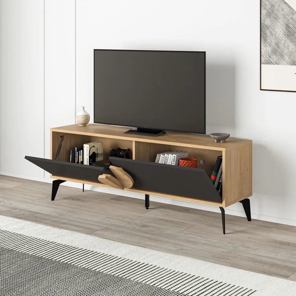 Czarna szafka pod TV w dekorze dębu 140x51 cm Vae – Marckeric