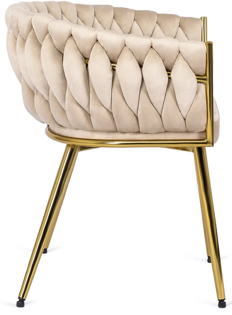 Krzesło Tapicerowane Plecione do Salonu CAPRI Kremowe Welurowe do Toaletki Nowoczesne Glamour