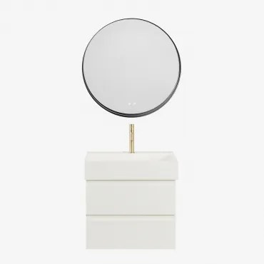 Zestaw Wiszących Mebli Łazienkowych Z Drewna I Forniru Jesionowego Zintegrowany Z Umywalką Ona Biała & - Sklum