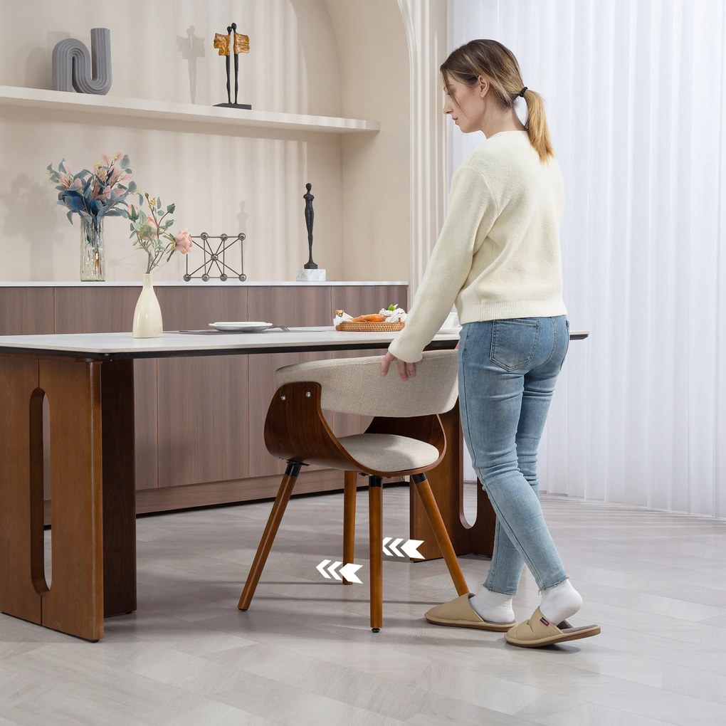 HOMCOM Krzesło do jadalni, styl lniany, zakrzywione oparcie, nogi z drewna, Beżowe