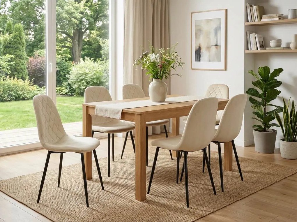 Beżowe welurowe krzesło ASTI z czarnymi nogami