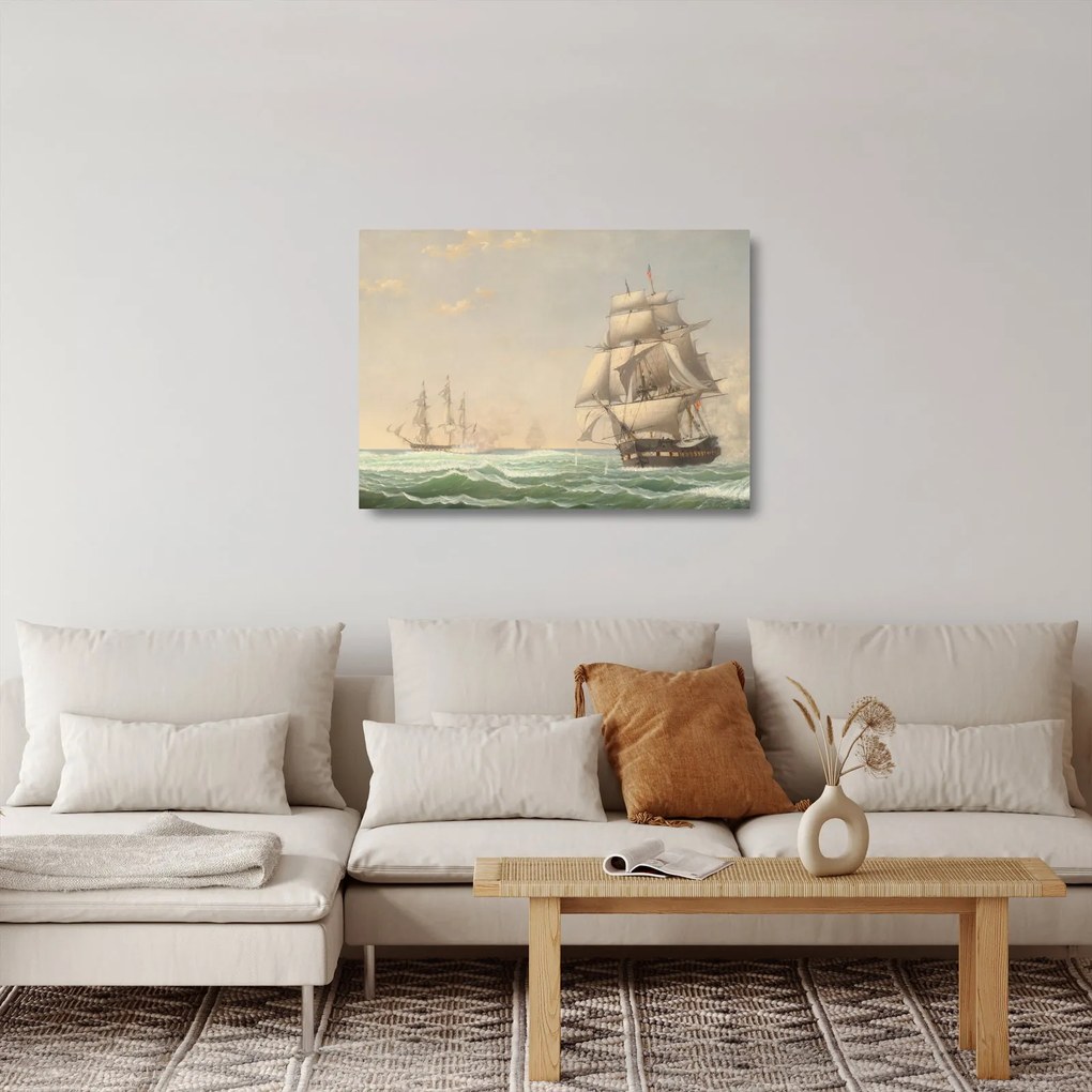 Obraz na szkle - Fitz Henry Lane, The United States Frigate President Engaging the British Squadron, reprodukcje (70x50 cm)