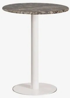 Okrągły Barowy Stół Z Naturalnego Kamienia Xiren Ø60 Cm & Brązowy Marmur Emperador & Lodowata Biel - Sklum