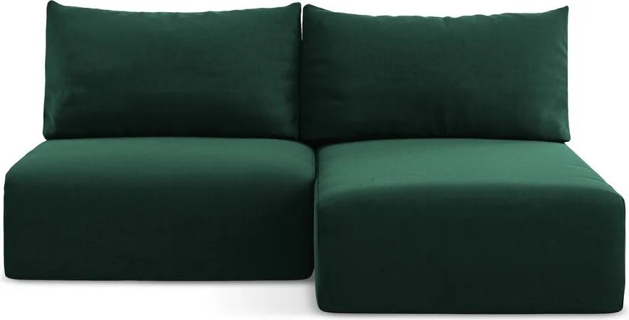 Ciemnozielony aksamitny rozkładany/ze schowkiem narożnik (prawostronny/z szezlongiem) Kalena – Makamii