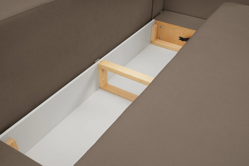 Masseno Sofa AMICO z funkcją spania i pojemnikiem na pościel, Rozkładana sofa - Brązowy, SICURO 45