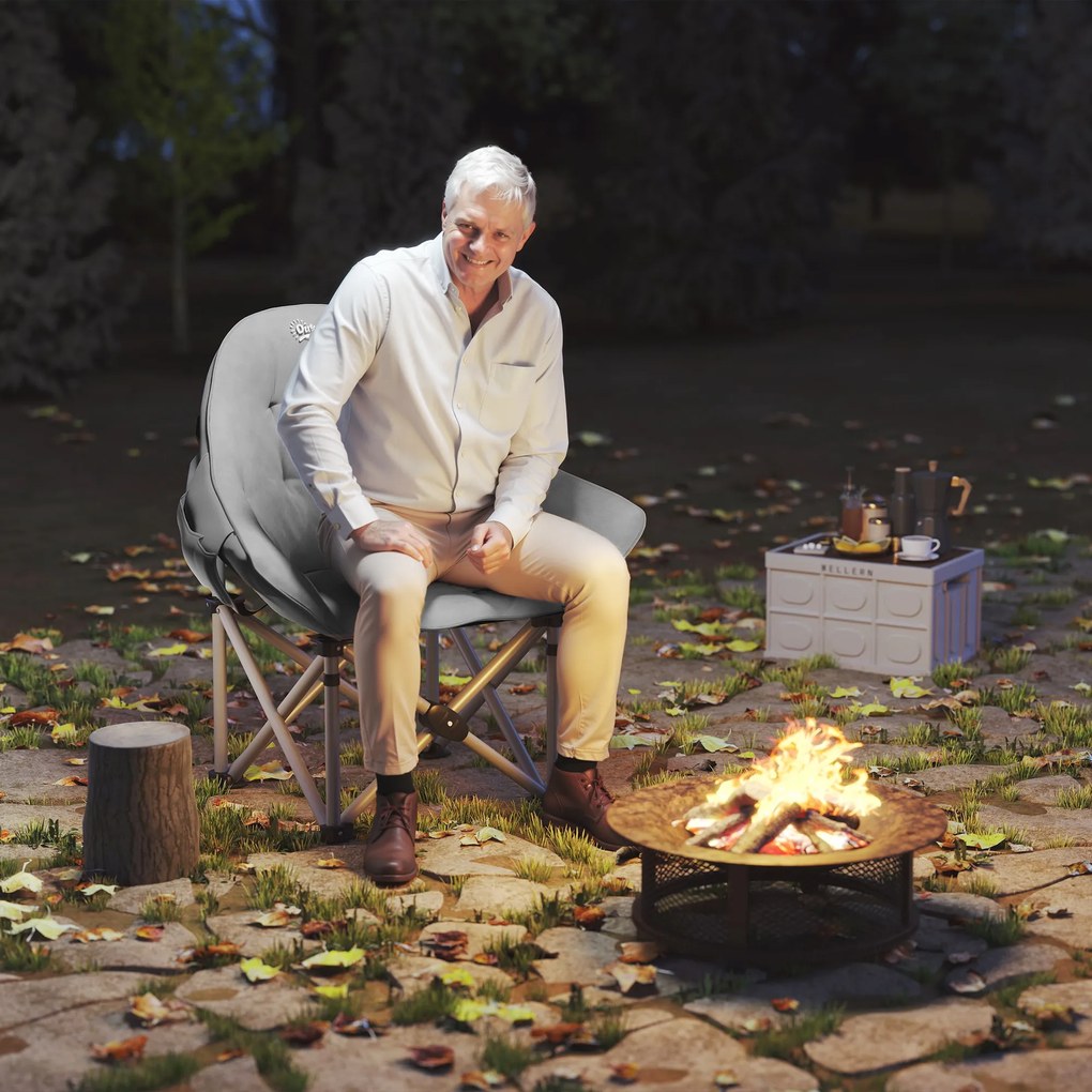 Outsunny Składane krzesło kempingowe z boczną kieszenią, torbą, poduszką do 120kg, Ciemnoszary