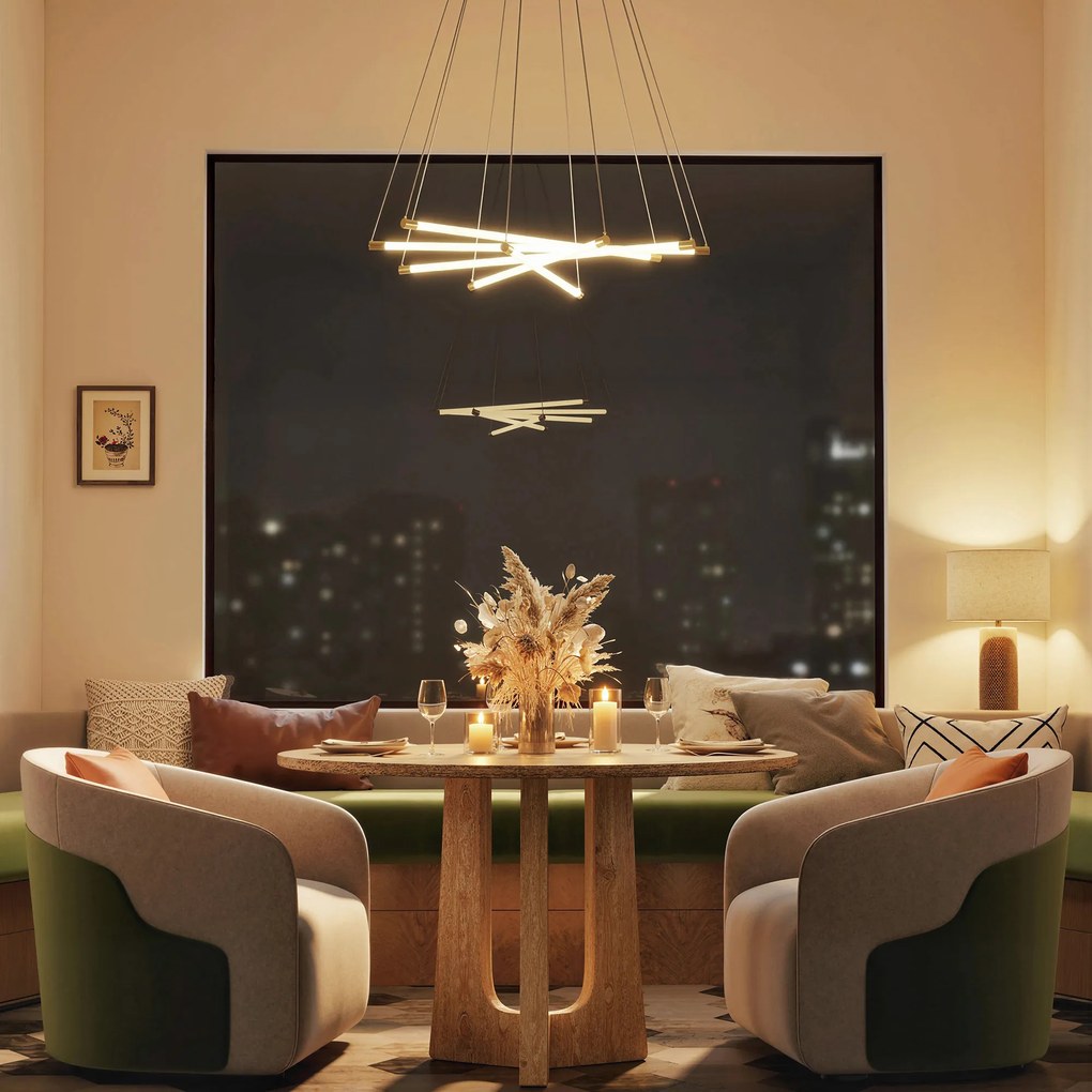 HOMCOM Lampa sufitowa LED, 50W, 5 regulowanych rur świetlnych, regulowana, lampa sufitowa do salonu, jadalni, kuchni, Złoty+Biały