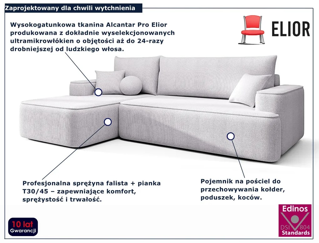 Jasnoszary narożnik z funkcją spania i pojemnikiem S9-C60