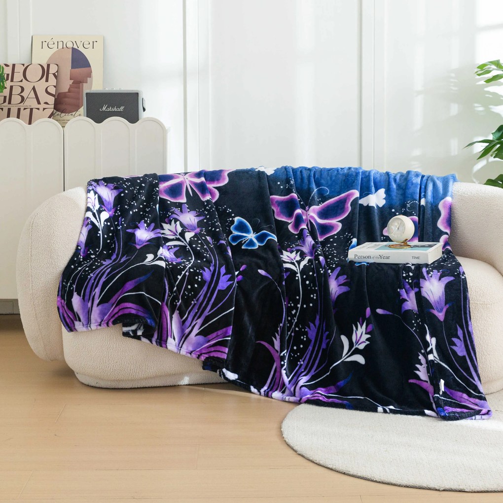 Koc z mikropluszu VIOLET BUTTERFLY ciemnoniebieski Rozmiar: 200 x 220 cm