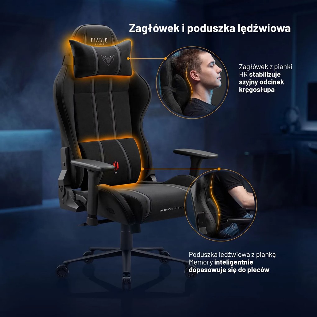 Fotel gamingowy materiałowy Diablo X-One 2.0 Normal Size, Burned Black