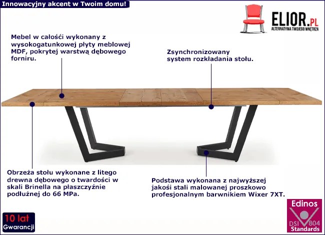 Dębowy stół industrialny do kuchni i jadalni XL - Iwesi 3X