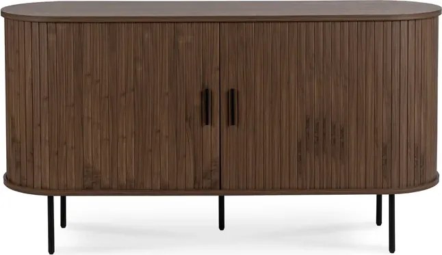 Komoda do Salonu Rozsuwana TRISH 140 cm Orzech Dwudrzwiowa Ryflowana Japandi