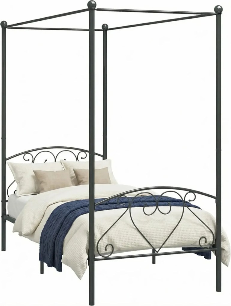 Szare metalowe łóżko z baldachimem 90x200 cm D6-G41