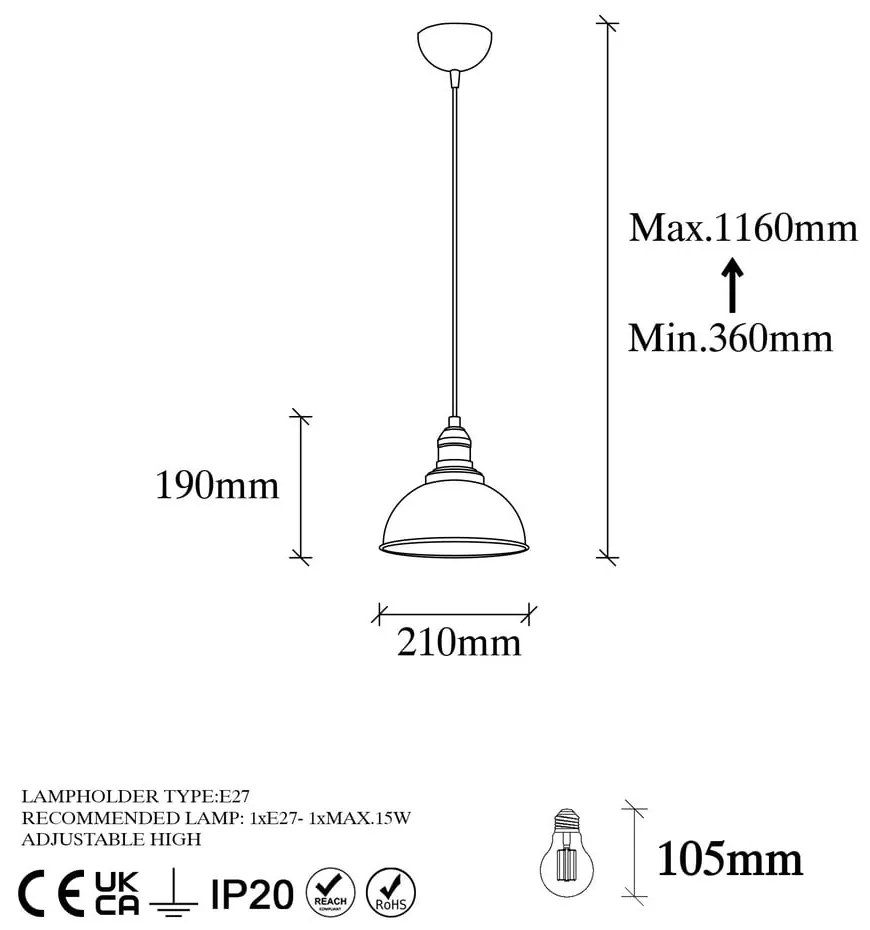 Lampa wisząca w kolorze brązu z metalowym kloszem ø 21 cm Varzan – Opviq lights