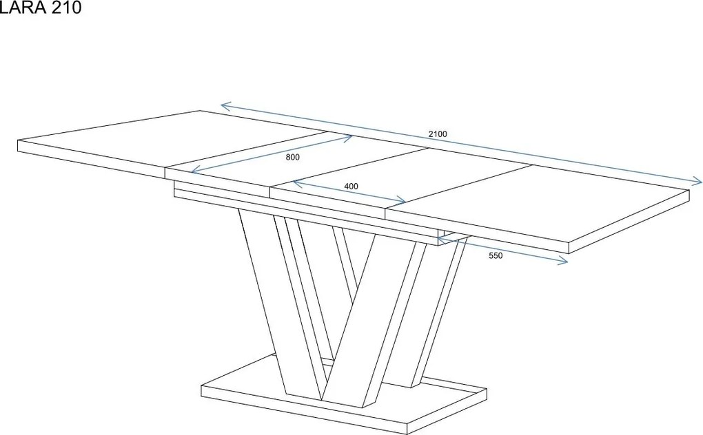 Stół z podstawą w kształcie litery V Lara rozkładany od 130 do 210 kaszmir