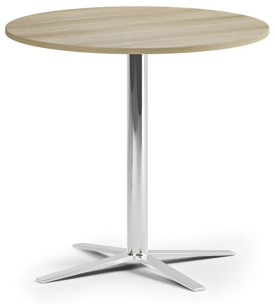 Stolik kawowy AURA, średnica 80 cm, chrom podstawa, dąb naturalny