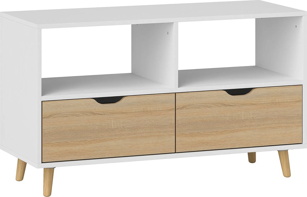 HOMCOM Szafka RTV z szufladami, Otwarci Półki, drewno, 99 x 39 x 58 cm, Biały