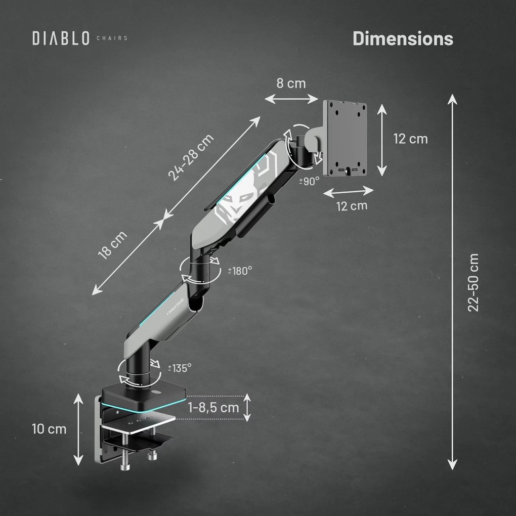 Uchwyt regulowany na monitor 49 cali LED RGB Diablo X-Arm, szaro-czarny