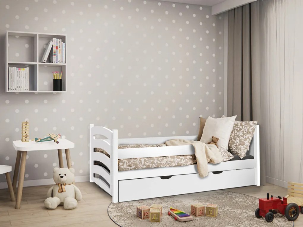 Łóżko dziecięce MELA 80 x 160 cm, białe Stelaż: Ze stelażem listwowym rolowanym elastycznym, Materac: Materac COCO 10 cm