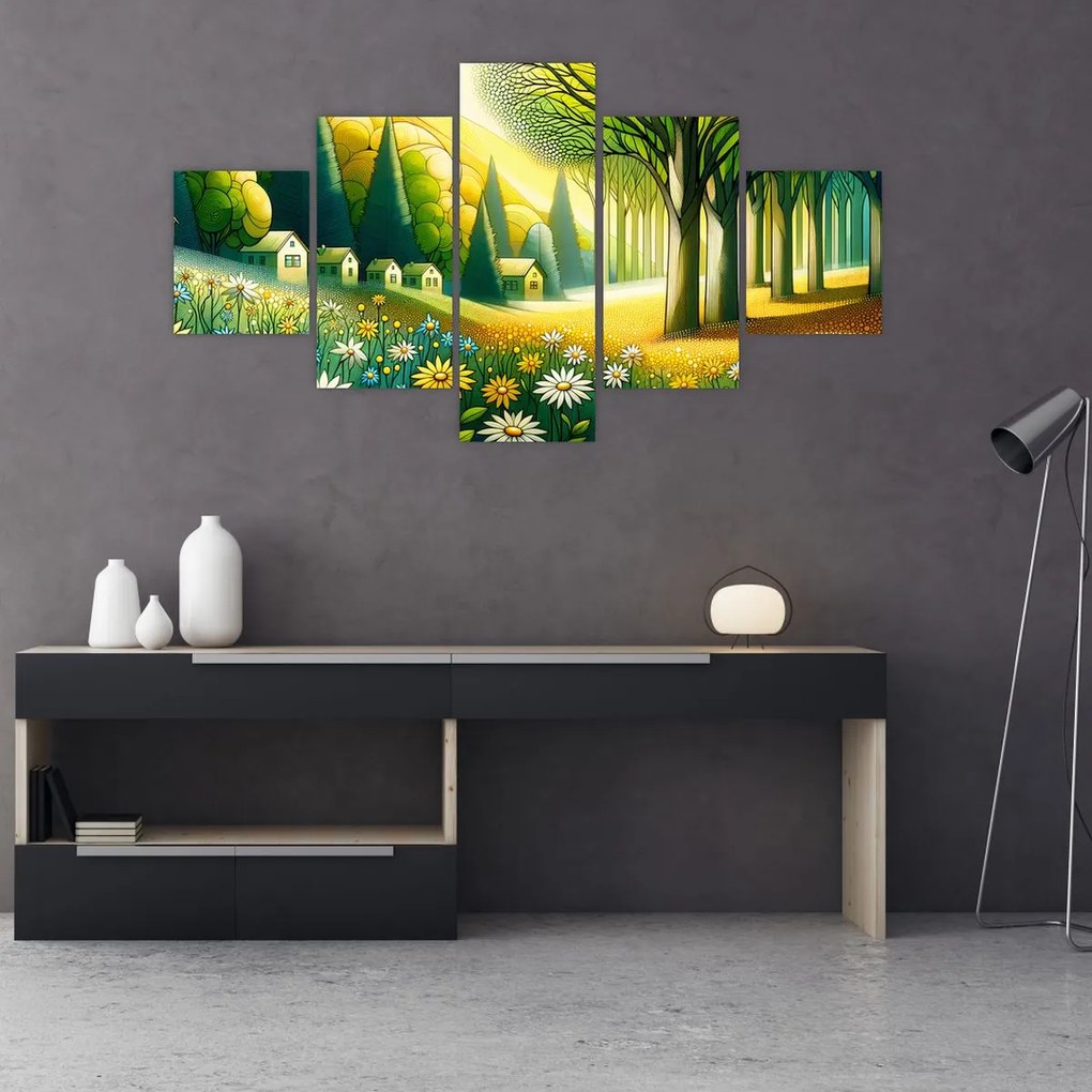 Obraz - Wieś w żółto-zielonym (125x70 cm)