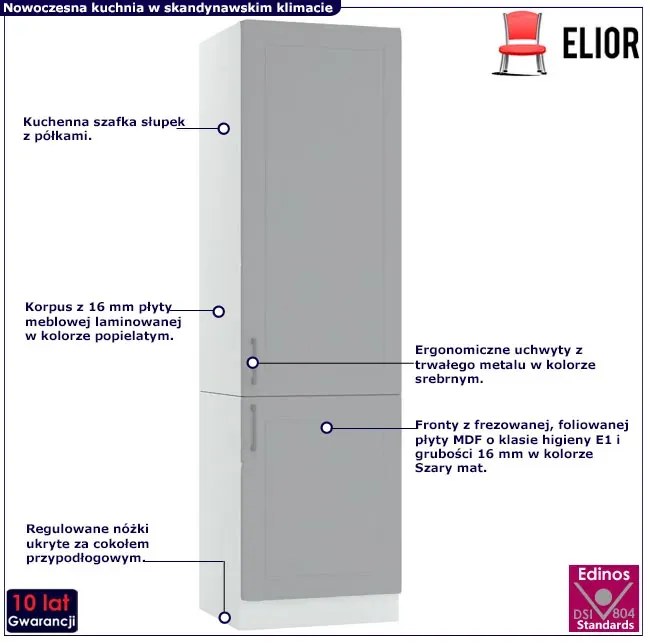 Słupek kuchenny do przechowywania 60 cm jasny szary - Akia 35X