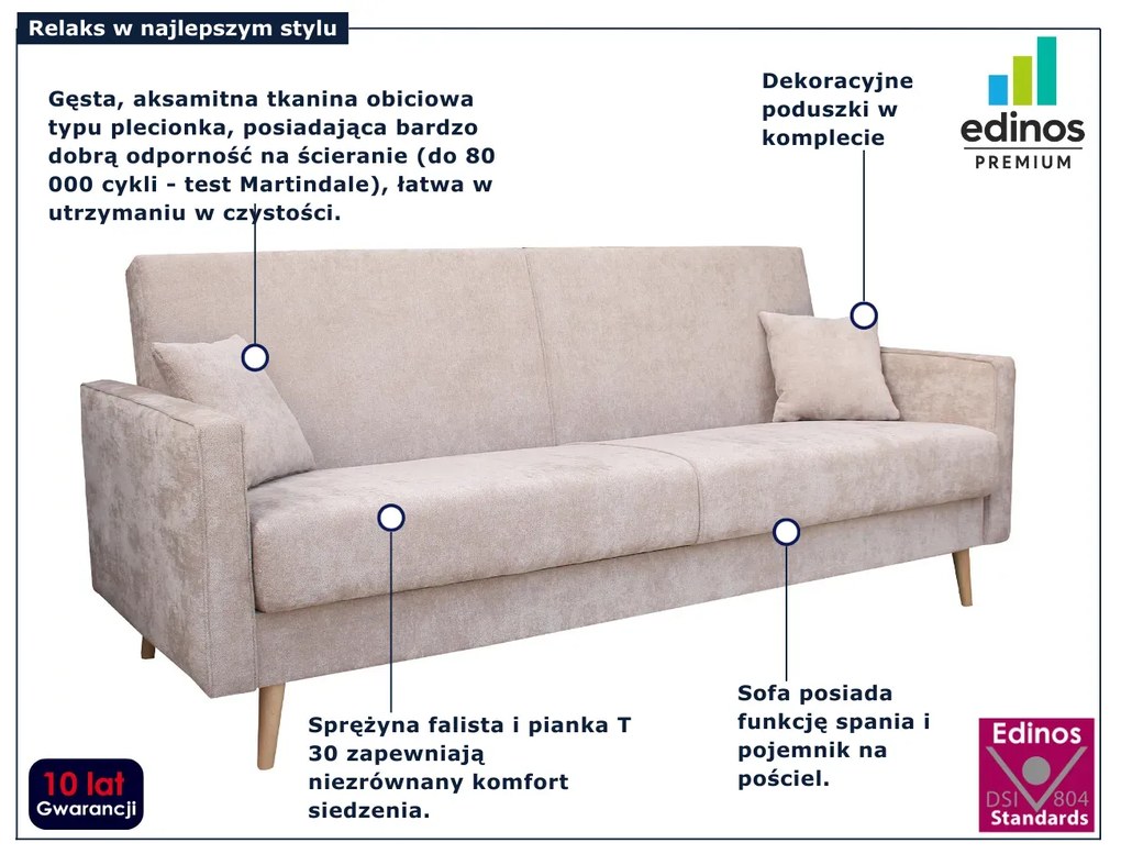 Beżowa sofa rozkładana na nóżkach S1-R94