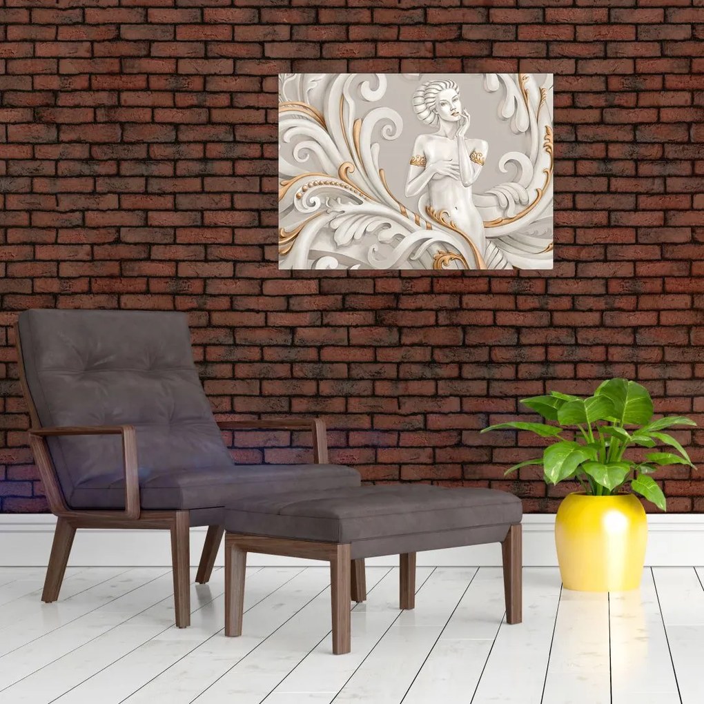 Obraz na szkle bogini na ozdobnym tle (70x50 cm)