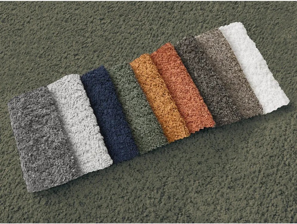 Zielony rozkładany narożnik z materiału bouclé ze schowkiem (prawostronny/z szezlongiem) Montaigne – Bobochic Paris