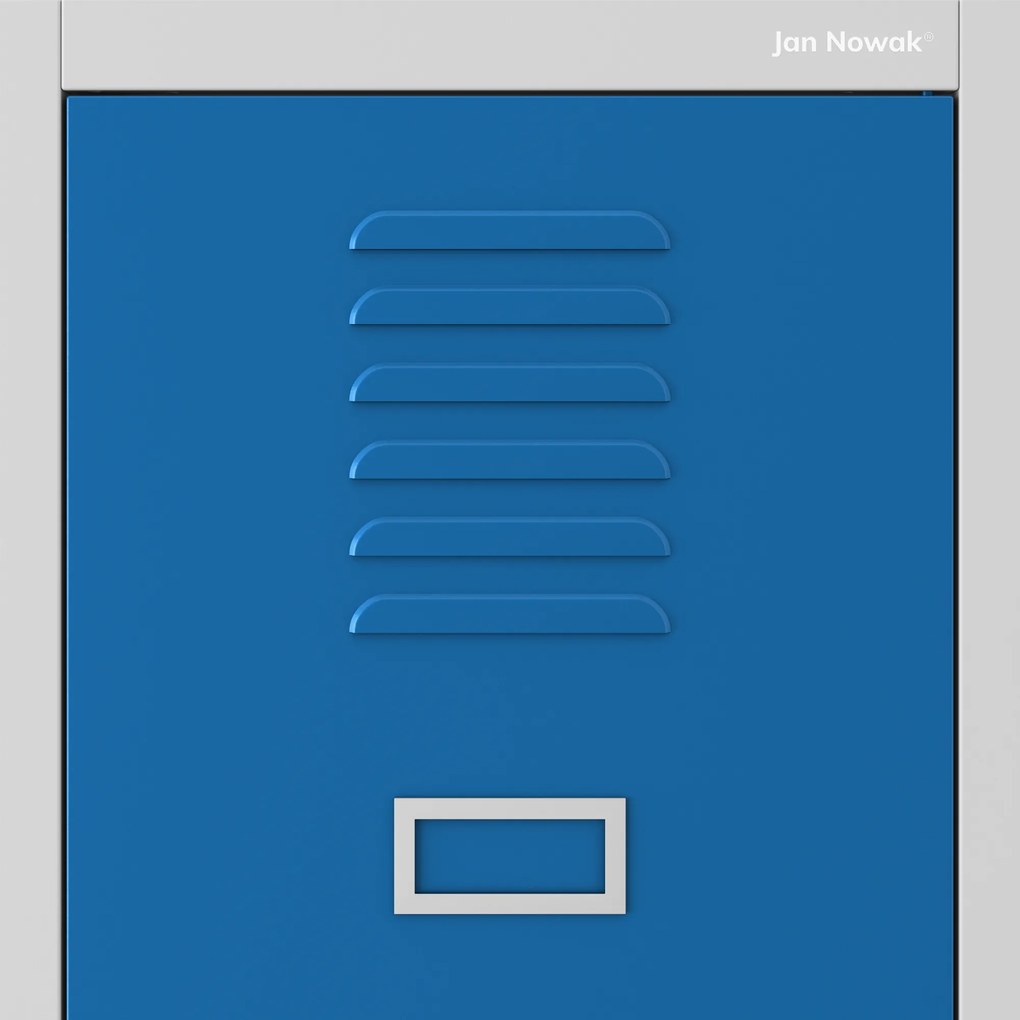 Szafka ubraniowa BHP szaro-niebieska: czterokomorowa KACPER, 800 x 1800 x 500 mm