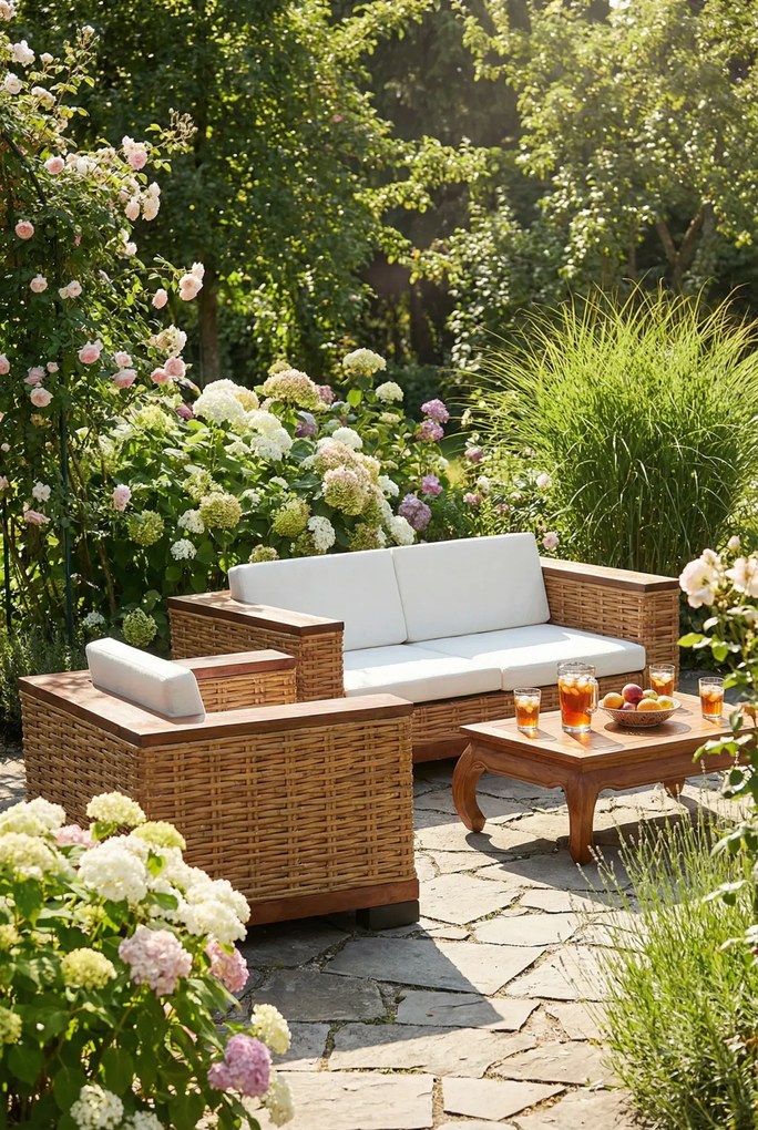 2-częsciowy 3-osobowy zestaw wypoczynkowy z naturalnego rattanu R4-H67