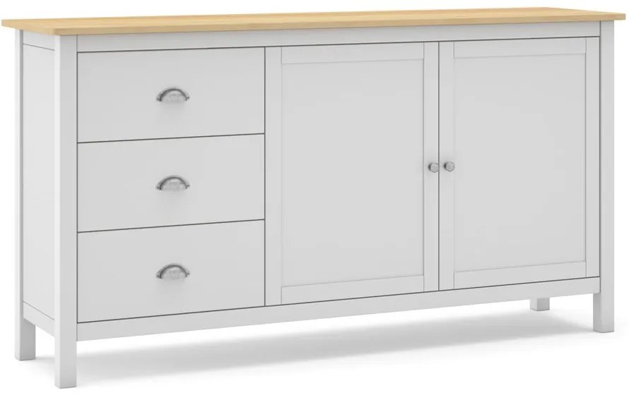 Biało-naturalna niska komoda z drewna sosnowego 150x80,5 cm Misti – Marckeric