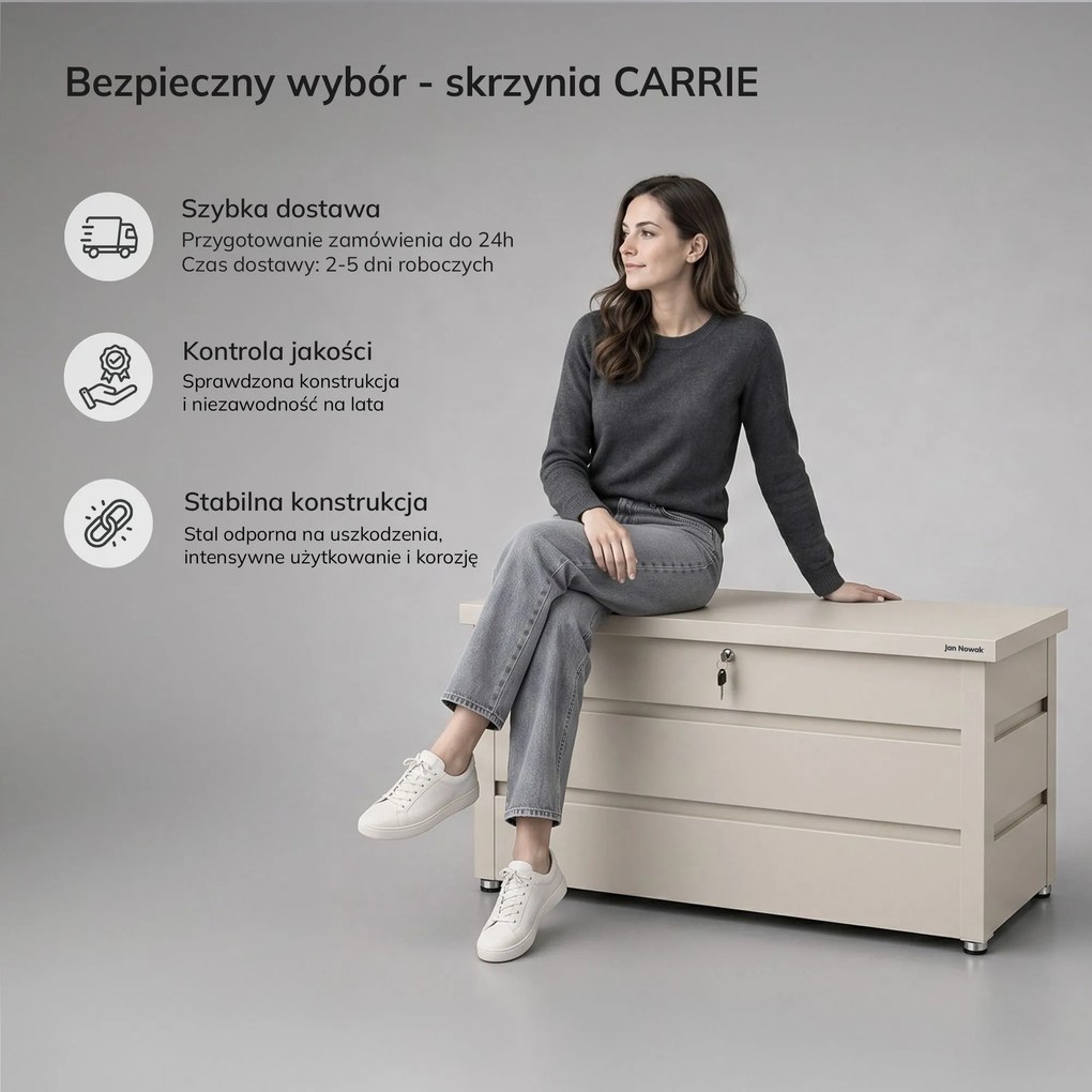Skrzynia ogrodowa balkonowa duża beżowa, 1190x520x587 mm: CARRIE