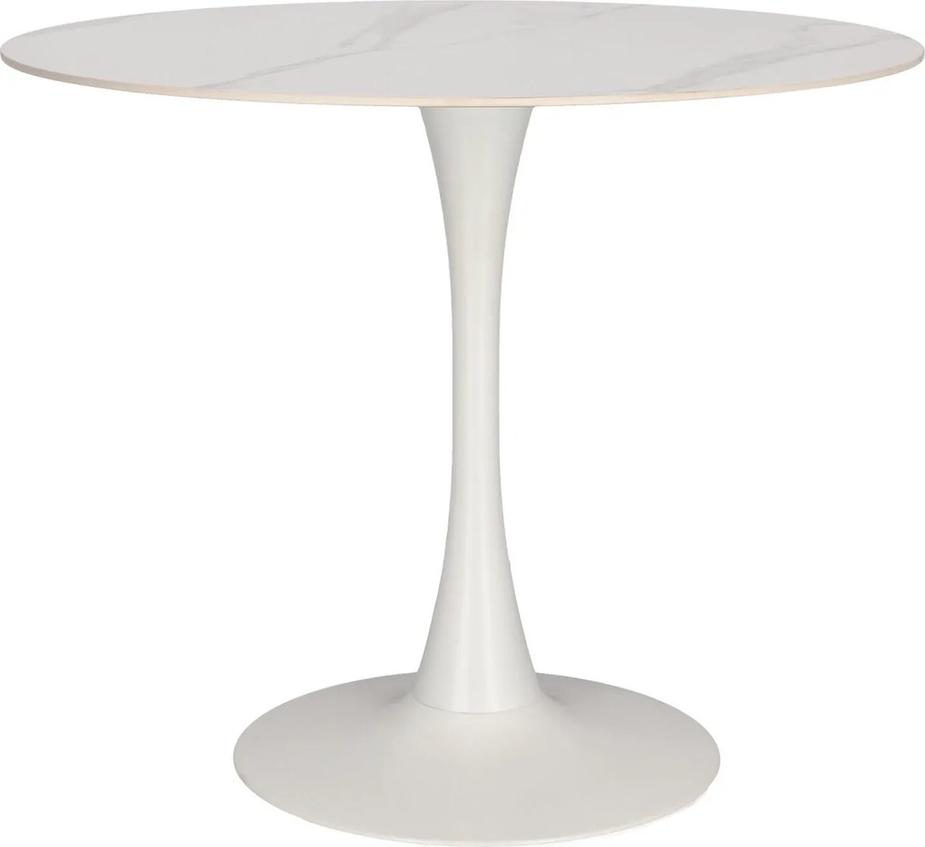 Stół na jednej nodze z marmurowym blatem Skinny Premium Stone White 90